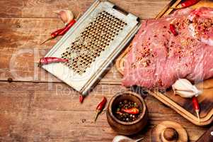 Raw fresh meat on wooden background