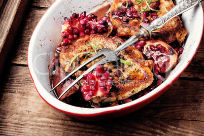 Grilled pork chop in pomegranate sauce