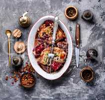 Grilled pork chop in pomegranate sauce