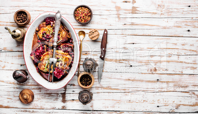 Grilled pork chop in pomegranate sauce