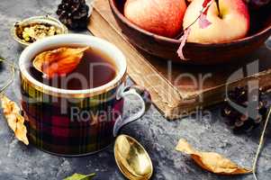 Autumn still life with tea cups