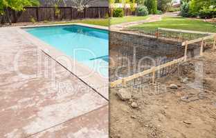 Before and After Pool Build Construction Site