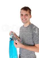 Happy man with shopping bag a credit card
