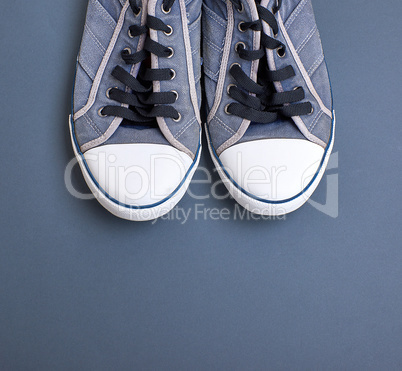pair of old textile sneakers with white laces
