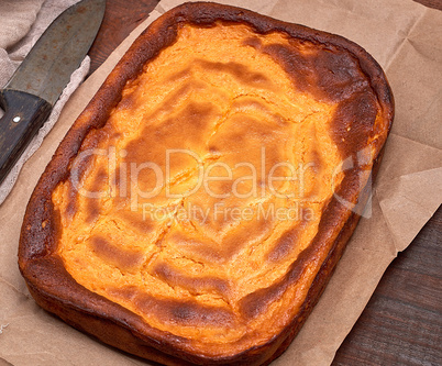 whole rectangular pie of cottage cheese and pumpkin