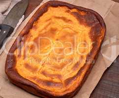 whole rectangular pie of cottage cheese and pumpkin