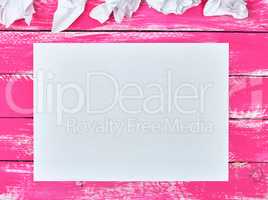 blank white rectangular sheet of paper and crumpled pieces of pa