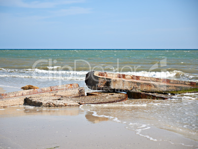 broken cement pier after a storm on the Black Sea