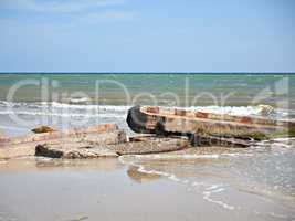 broken cement pier after a storm on the Black Sea