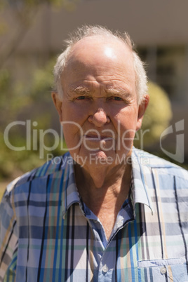 Close- up of senior man looking at camera in garden