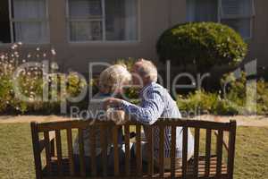 Senior man kissing senior woman in the park