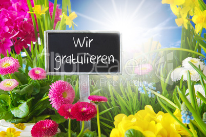Sunny Spring Flower Meadow, Wir Gratulieren Means Congratulations