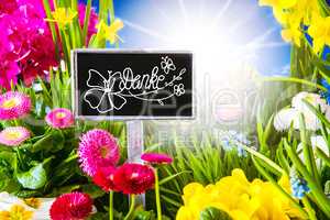 Sunny Spring Flower, Calligraphy Danke Means Thank You
