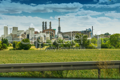 Power plant in front of a blue sky