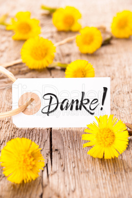 Label, Dandelion, Calligraphy Danke Means Thank You