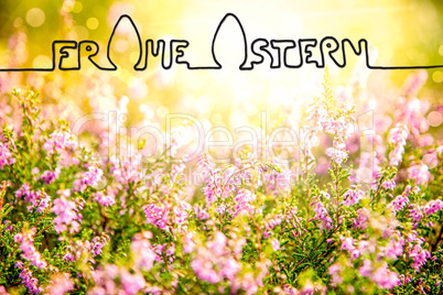 Erica Flower Field, Calligraphy Frohe Ostern Means Happy Easter