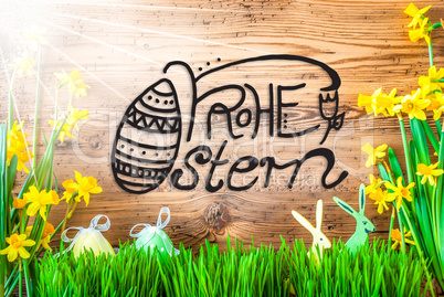 Sunny Easter Decoration, Calligraphy Frohe Ostern Means Happy Easter