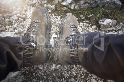 Hiking boots on a mountain tour