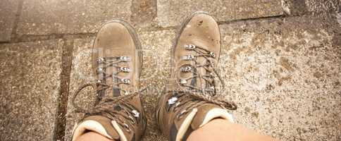 Hiking boots on a mountain tour