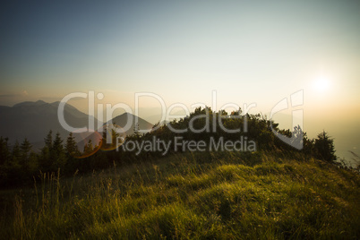 Sunset panorama from Heimgarten mountain in Bavaria, Germany