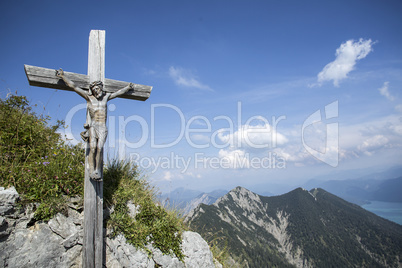 Wooden cross at Heimgarten mountain in Bavaria, Germany