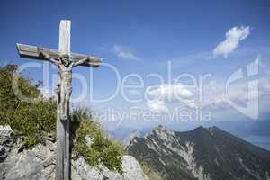 Wooden cross at Heimgarten mountain in Bavaria, Germany
