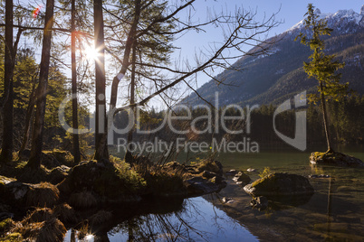 Sunrise at famous lake Hintersee, Bavaria, Germany