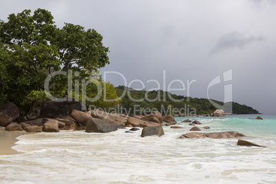 Panorama of coastline at Anse Lazio, Seychelles