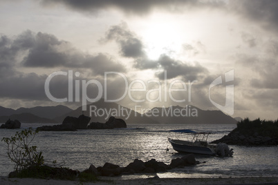 Dramatic dusk at La Dique island, Seychelles