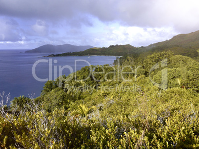 Tropical landscape at Praslin island, Seychelles