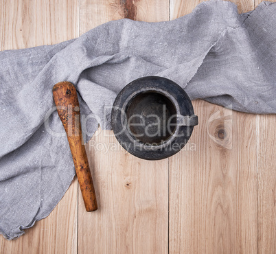 empty old black ceramic pot