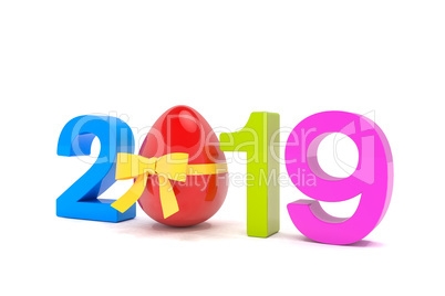 3d render of the year 2019 in colorful with the number zero as E