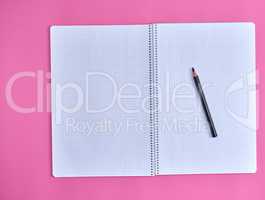 open empty  notebook in a cell on a pink background