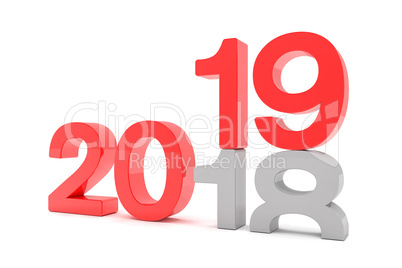 3d render of the numbers 2018 and 19 in red over white backgroun