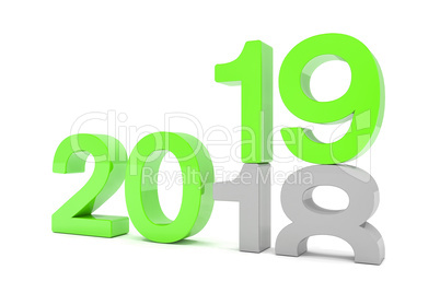 3d render of the numbers 2018 and 19 in green over white backgro