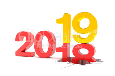 3d render of the numbers 2018 and 19 in red and gold over white