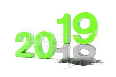 3d render of the numbers 2018 and 19 in green over white backgro