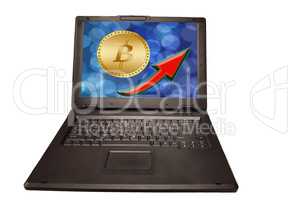 Golden Bitcoin on PC Monitor.