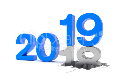 3d render of the numbers 2018 and 19 in blue over white backgrou
