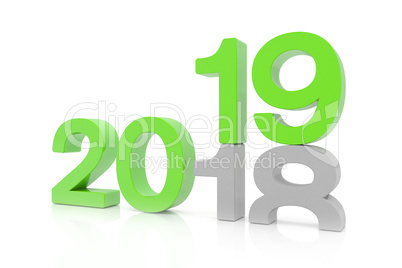 3d render of the numbers 2018 and 19 in green over white backgro