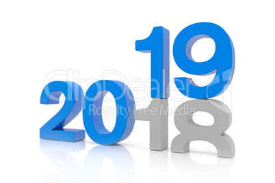 3d render of the numbers 2018 and 19 in blue over white backgrou