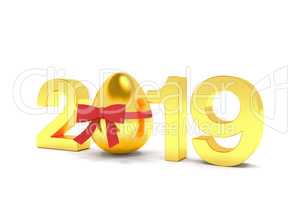 3d render of the year 2019 in gold with the number zero as Easte
