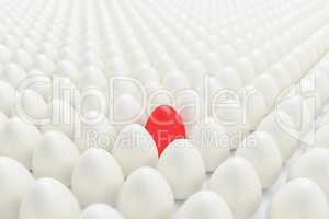 3d render - white eggs and in the middle a red egg