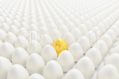 3d render - white eggs and in the middle a golden egg