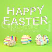 3d render - eight colorfu Easter eggs on green background - ball