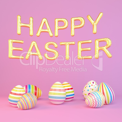 3d render - eight colorfu Easter eggs on pink background - ballo