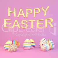 3d render - eight colorfu Easter eggs on pink background - ballo