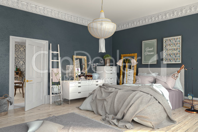 3d render - scandinavian - nordic bedroom