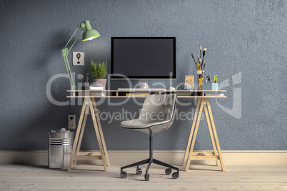 3d render - scandinavian nordic home office