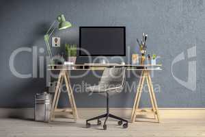 3d render - scandinavian nordic home office